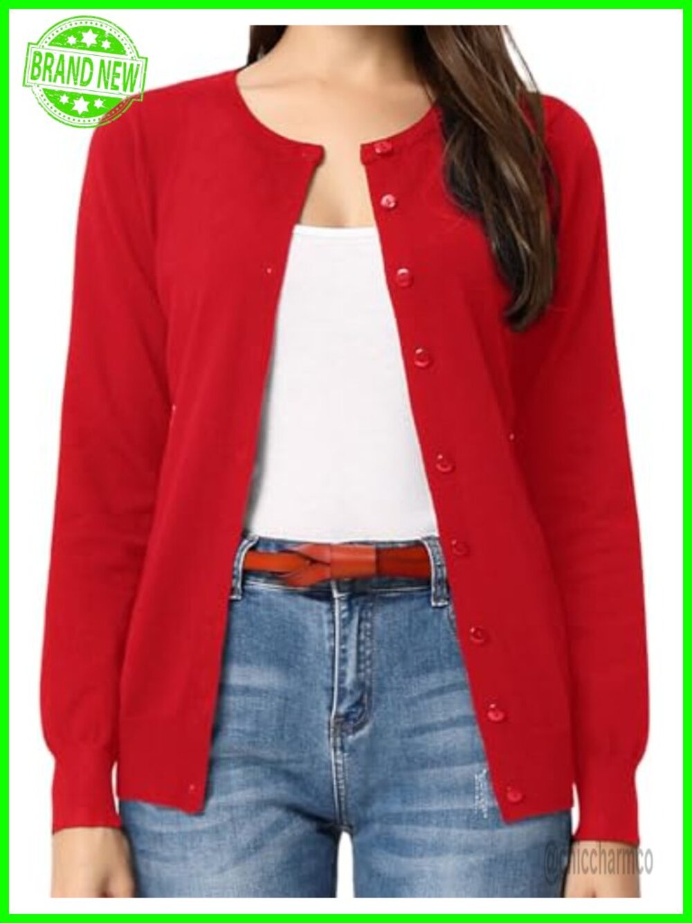 Lightweight Button Up Knit Cardigan Long Sleeve Crew Neck Sweater